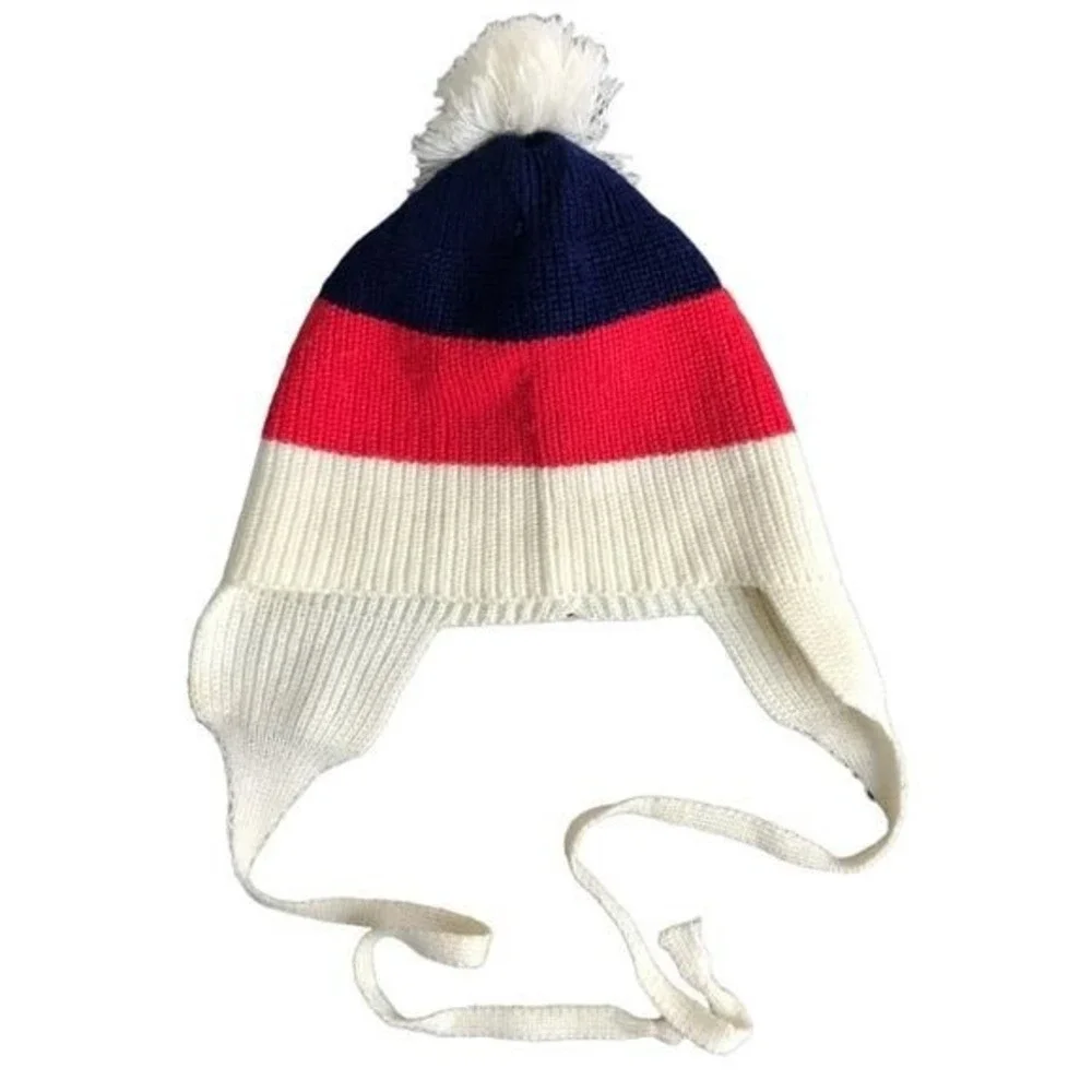 Saks Fifth Avenue Vintage Kids Wool Earflap Ski‎ Hat OS Pom Pom Preppy Americana